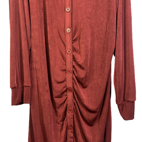 ASHLEY STEWART Red Rust‎ Ruched Velour Midi Shirt Dress - NWT - Picture 4 of 10